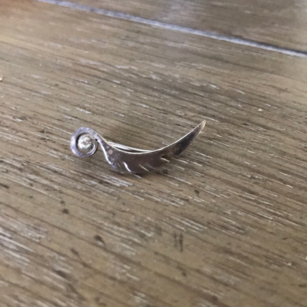 Sterling silver feather ear climber w/ rhinestone
